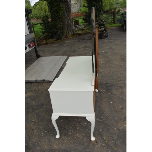 360 - An early 20th century wooden dressing table with folding mirrors on cabriole-style legs painted whit... 