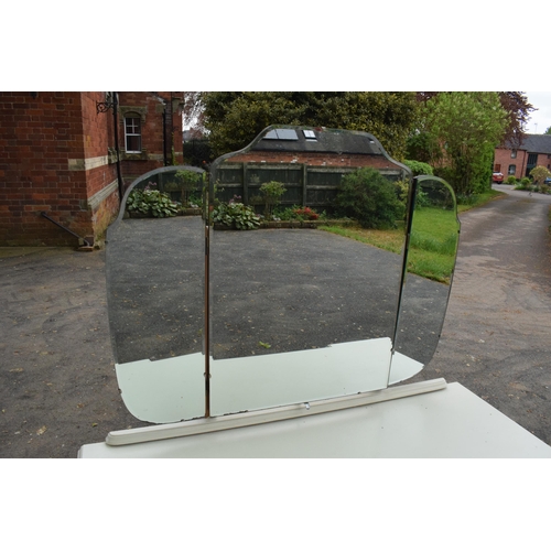 360 - An early 20th century wooden dressing table with folding mirrors on cabriole-style legs painted whit... 