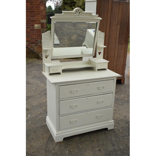 410 - An early 20th century wooden dressing table with swinging mirror and drawers. 100 x 52 x 173cm tall.... 