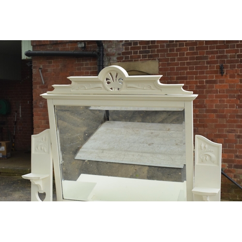 410 - An early 20th century wooden dressing table with swinging mirror and drawers. 100 x 52 x 173cm tall.... 