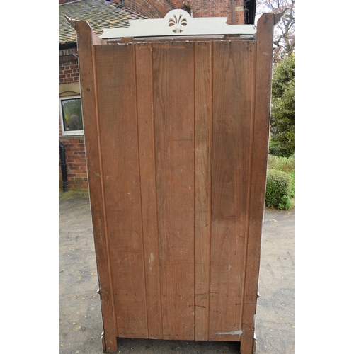 428 - A painted white wooden Edwardian wardrobe with carved decoration and mirrored door. 115 x 54 x 227cm... 