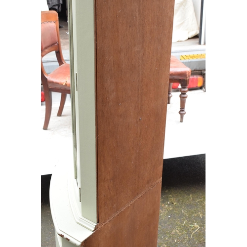 432 - A vintage wooden corner cabinet with glazed door with painted duck egg green decoration. 181cm tall.... 