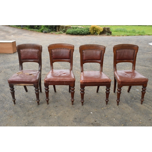 434 - A collection of late 19th / early 20th century wooden and leather chairs (4). 89cm tall. Generally o... 