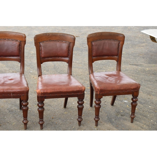 434 - A collection of late 19th / early 20th century wooden and leather chairs (4). 89cm tall. Generally o... 