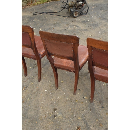 434 - A collection of late 19th / early 20th century wooden and leather chairs (4). 89cm tall. Generally o... 