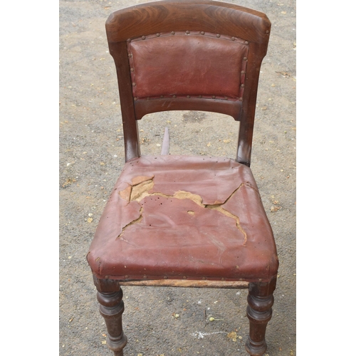 434 - A collection of late 19th / early 20th century wooden and leather chairs (4). 89cm tall. Generally o... 