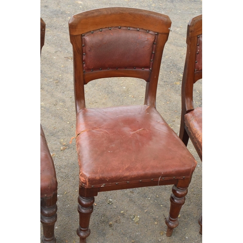 434 - A collection of late 19th / early 20th century wooden and leather chairs (4). 89cm tall. Generally o... 