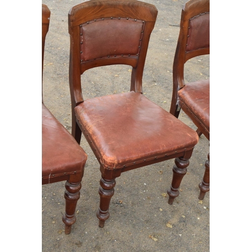 434 - A collection of late 19th / early 20th century wooden and leather chairs (4). 89cm tall. Generally o... 