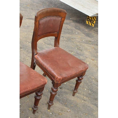 434 - A collection of late 19th / early 20th century wooden and leather chairs (4). 89cm tall. Generally o... 