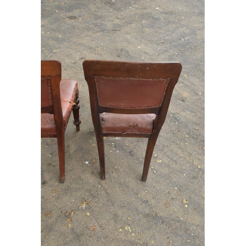 434 - A collection of late 19th / early 20th century wooden and leather chairs (4). 89cm tall. Generally o... 