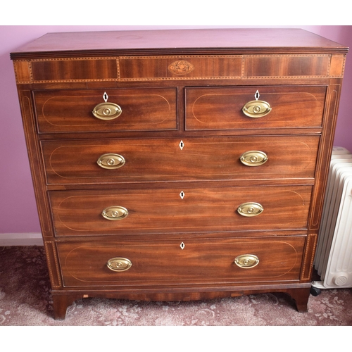 435 - Victorian mahogany 2 over 3 chest of drawers with satinwood inlay and mother of pearl escutcheons wi... 