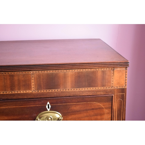 435 - Victorian mahogany 2 over 3 chest of drawers with satinwood inlay and mother of pearl escutcheons wi... 