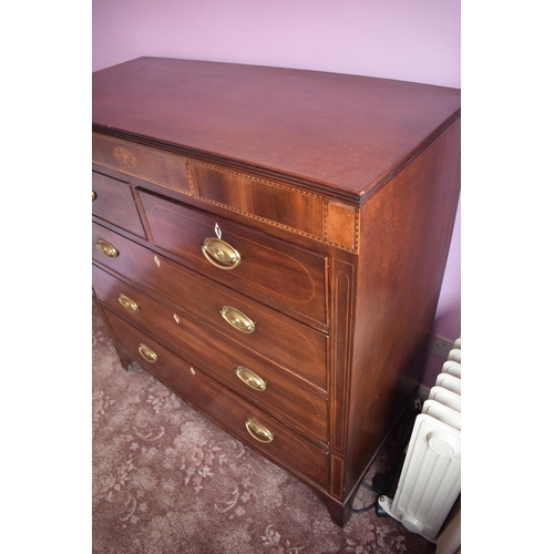 435 - Victorian mahogany 2 over 3 chest of drawers with satinwood inlay and mother of pearl escutcheons wi... 