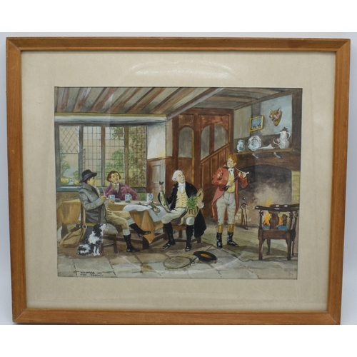 349F - 'W W Gomme 1970 after F M Bennet' framed watercolour of a countryside lounge scene, signed bottom le... 