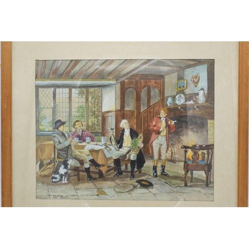 349F - 'W W Gomme 1970 after F M Bennet' framed watercolour of a countryside lounge scene, signed bottom le... 