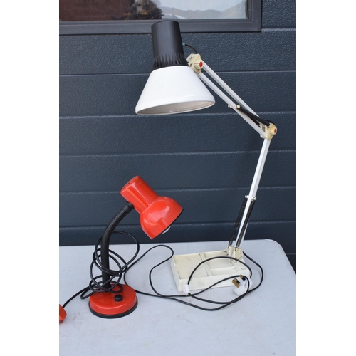 247A - A vintage adjustable Anglepoise lamp in white with a square base together with a smaller similar red... 