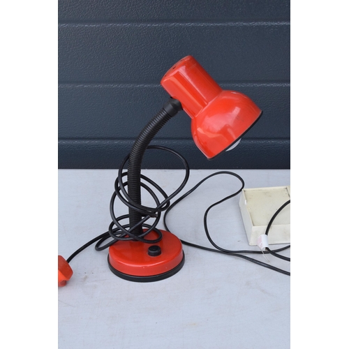 247A - A vintage adjustable Anglepoise lamp in white with a square base together with a smaller similar red... 