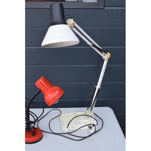 247A - A vintage adjustable Anglepoise lamp in white with a square base together with a smaller similar red... 