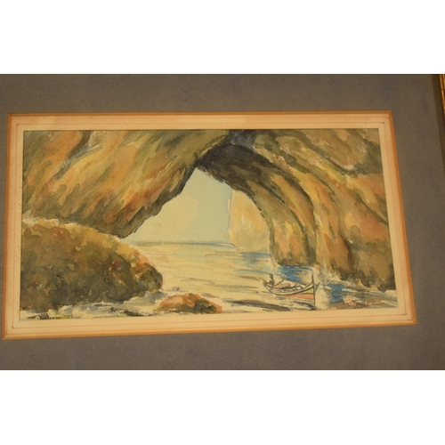 247B - A mixed collection of framed art work to include a watercolour of a sea scene with indistinctive sig... 