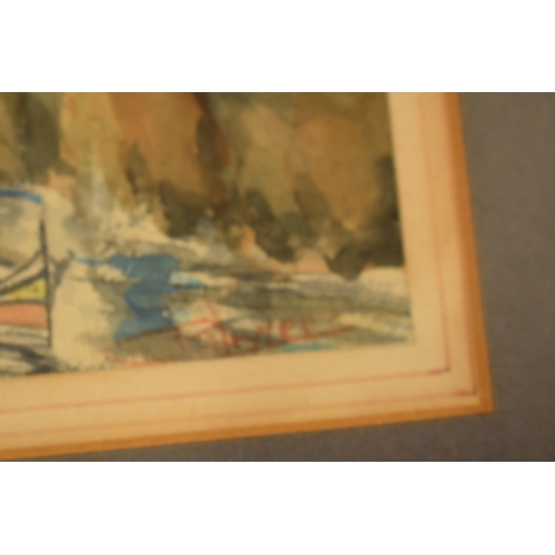 247B - A mixed collection of framed art work to include a watercolour of a sea scene with indistinctive sig... 