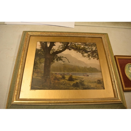 247B - A mixed collection of framed art work to include a watercolour of a sea scene with indistinctive sig... 