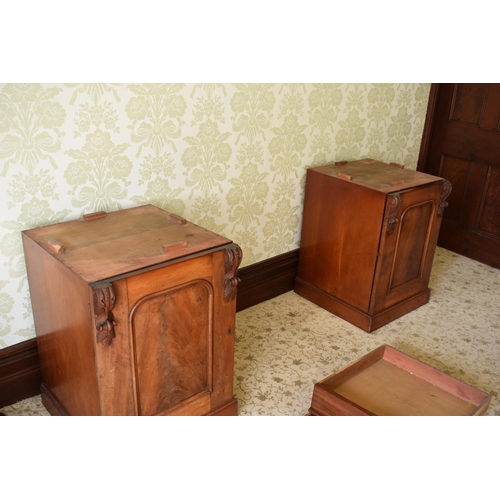 247C - 19th century figured mahogany twin pedestal buffet sideboard with raised back with carved detail. 21... 