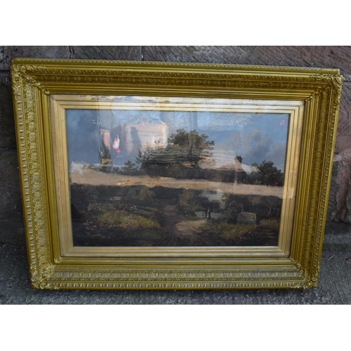 247D - A 19th century oil on canvas in a gilt frame showing a countryside scene with a couple of figures in... 