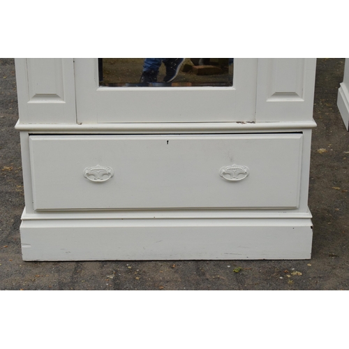 247F - A painted white wooden Edwardian wardrobe with carved decoration and mirrored door. 115 x 54 x 227cm... 