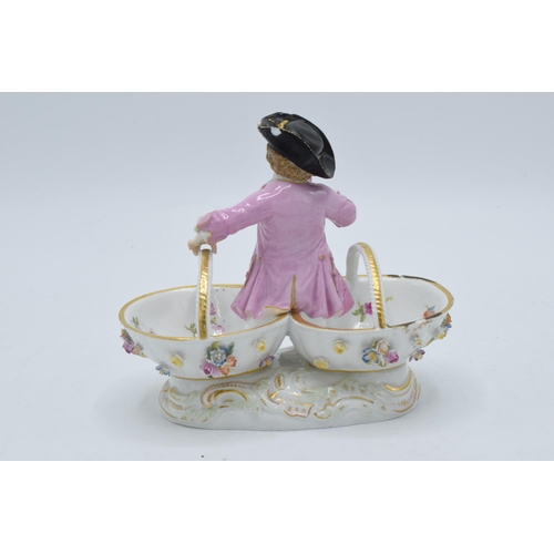 1 - A late 19th / early 20th century Meissen figural table salt in the form of a young boy in 18th centu... 