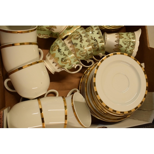 10B - A collection of tea ware to include Gladstone green gilt trios and other items together with Bohemia... 