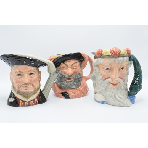 116 - A trio of large Royal Doulton character jugs to include Henry VIII D6642 boxed, Neptune D6548 boxed ... 