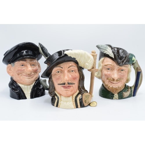 117 - A trio of boxed large Royal Doulton character jugs to include Lobsterman D6617, Athos D6452 and Robi... 