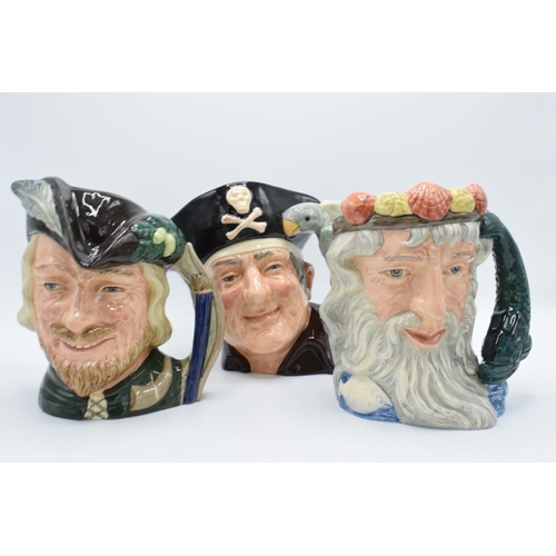 120 - A trio of boxed large Royal Doulton character jugs to include Robin Hood D6527, Long John Silver D63... 