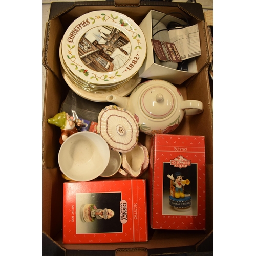 14 - A collection of items to include wall plates, Schmid musical Disney figures, teapots etc (Qty).