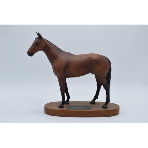 146 - Beswick Mill Reef matte brown horse on wooden base.