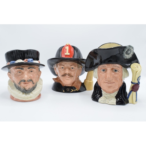 162 - A trio of large Royal Doulton character jugs to include George Washington D6669, Fireman D6697 and B... 