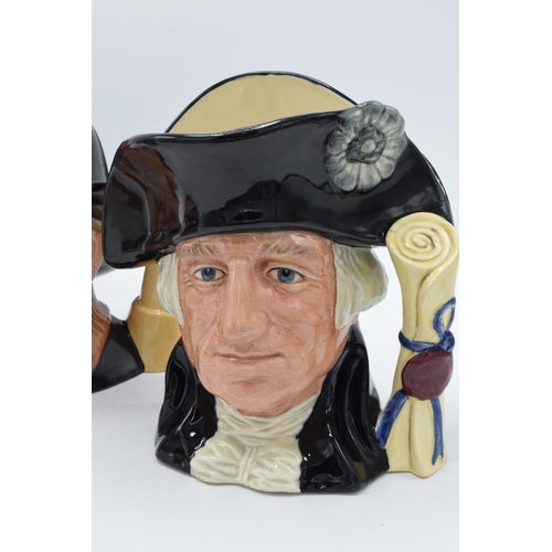 162 - A trio of large Royal Doulton character jugs to include George Washington D6669, Fireman D6697 and B... 