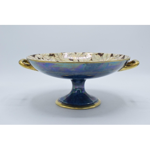 177 - Royal Winton lustre pedestal dish with floral and leaves design on gilt and blue background. 31cm wi... 