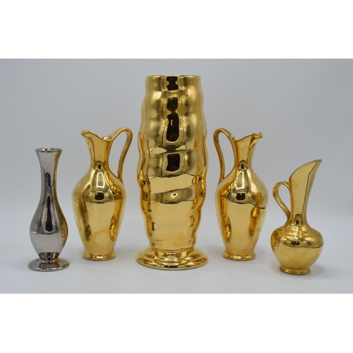 179 - A collection of Royal Winton Grimwades jugs and vases in gold and silver lustres (5). Tallest 26cm t... 