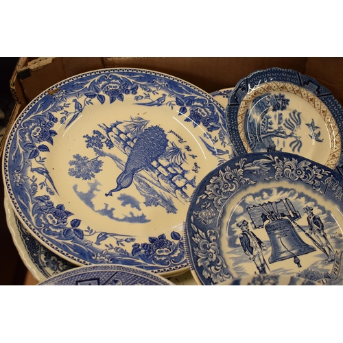 19 - A good collection of mainly 20th century blue and white pottery to include Wedgwood, Booths and othe... 