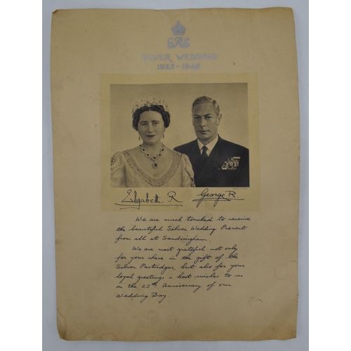 218 - George VI and Elizabeth Silver Wedding interest - a portrait of the couple with Royal cypher in silv... 