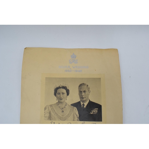 218 - George VI and Elizabeth Silver Wedding interest - a portrait of the couple with Royal cypher in silv... 