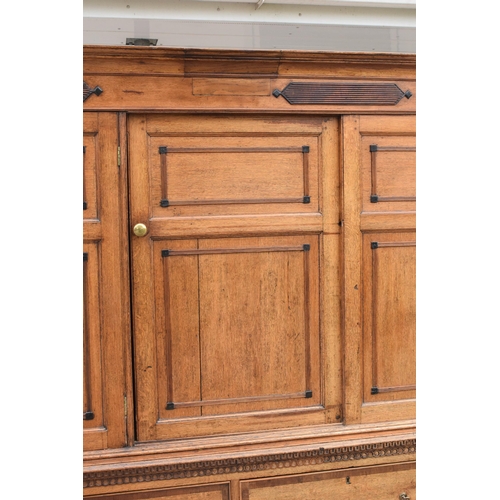 253 - George III light oak housekeepers cupboard, the upper section with 4 cupboards over 6 drawer base. 2... 