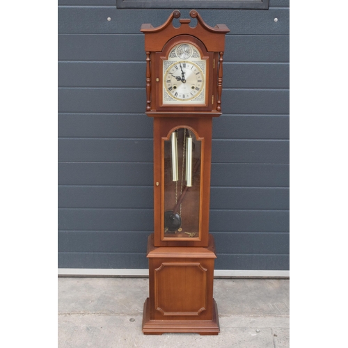 255 - A mid to late 20th century Tempus Fugit longcase clock with pendulum and weights, in ticking order. ... 