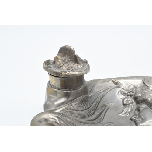 256 - An Art Nouveau style ink stand decorated with a lady amongst flowers with 'N. Vidal' signature to ri... 