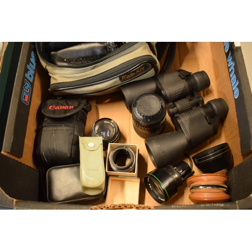 263 - A mixed collection of cameras, accessories and other bits to include Praktica Super TL3, 10x50 binoc... 