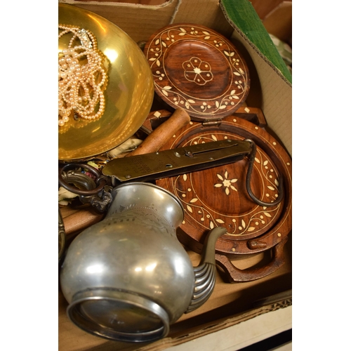 298 - A collection of metalware and similar items to include brassware, pewter tankards and brass items et... 