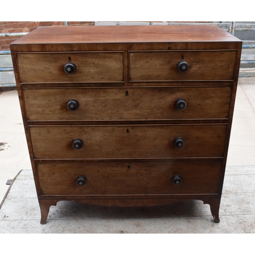 307 - A 19th century mahogany 2 over 3 chest of drawers with turned handles with inserts, 106 x 54 x 107cm... 