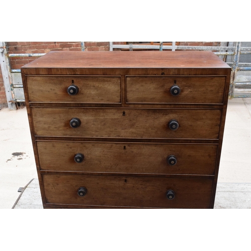 307 - A 19th century mahogany 2 over 3 chest of drawers with turned handles with inserts, 106 x 54 x 107cm... 