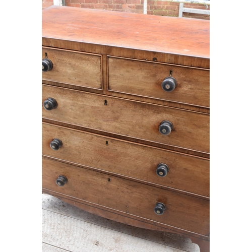 307 - A 19th century mahogany 2 over 3 chest of drawers with turned handles with inserts, 106 x 54 x 107cm... 